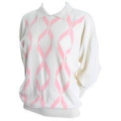 Winter White Pringle Scotland Vintage Cashmere Sweater Pink Ribbon Design 38
