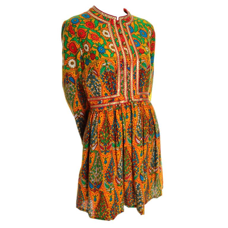 Sadie for I Magnin Moroccan Inspired 1960s Mini Baby Doll Vintage Dress ...