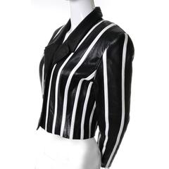 Michael Hoban North Beach Leather Vintage Cropped Striped Black White Jacket