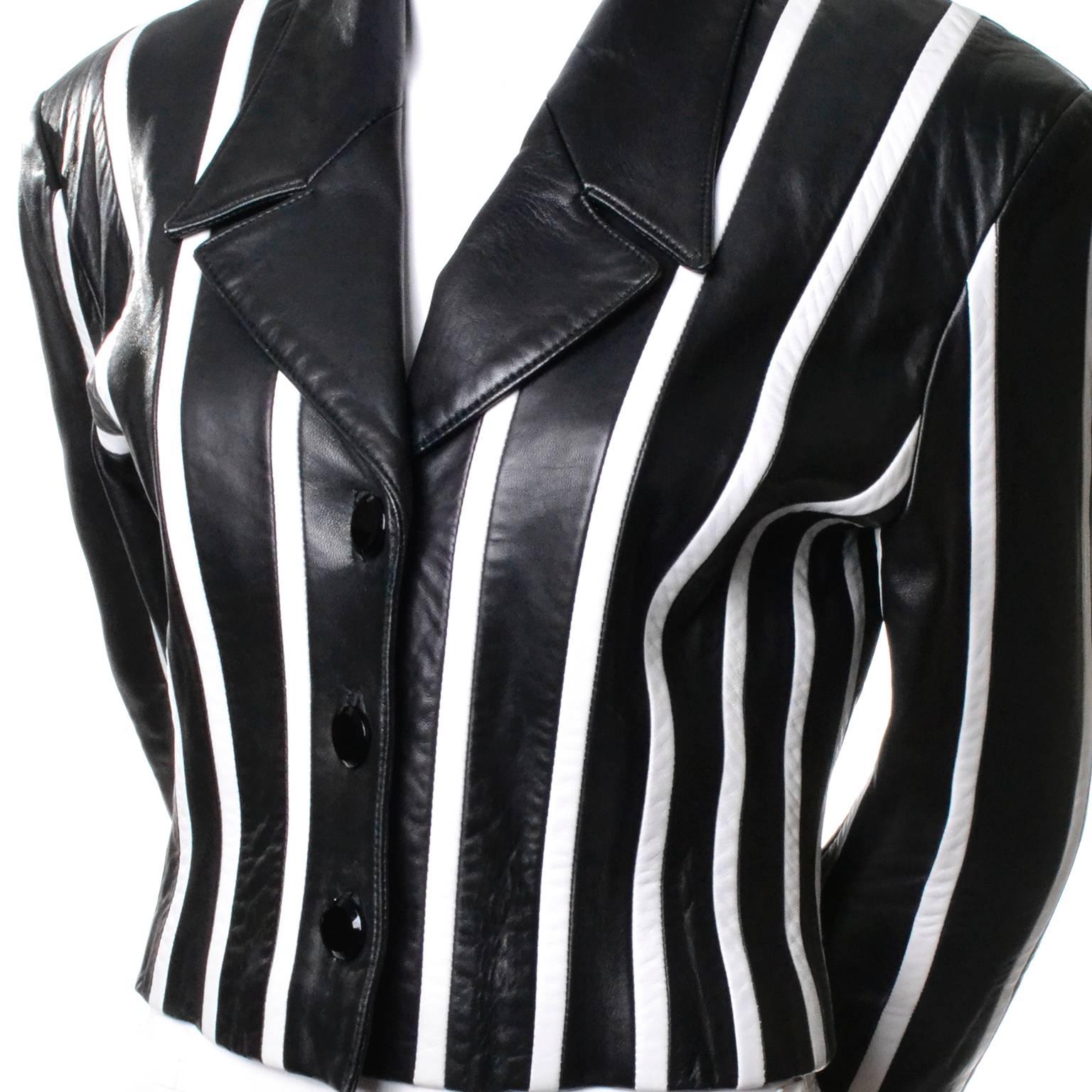 Michael Hoban North Beach Leather Vintage Cropped Striped Black White ...