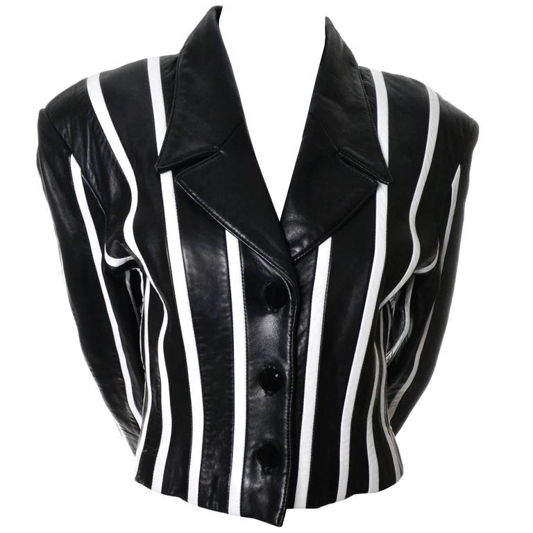 Michael Hoban North Beach Leather Vintage Cropped Striped Black White ...