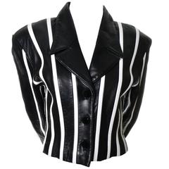 Michael Hoban North Beach Leather Vintage Cropped Striped Black White Jacket