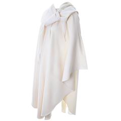 Winter White Wool Designer Yeohlee Hooded Cape Cloak One Size As New