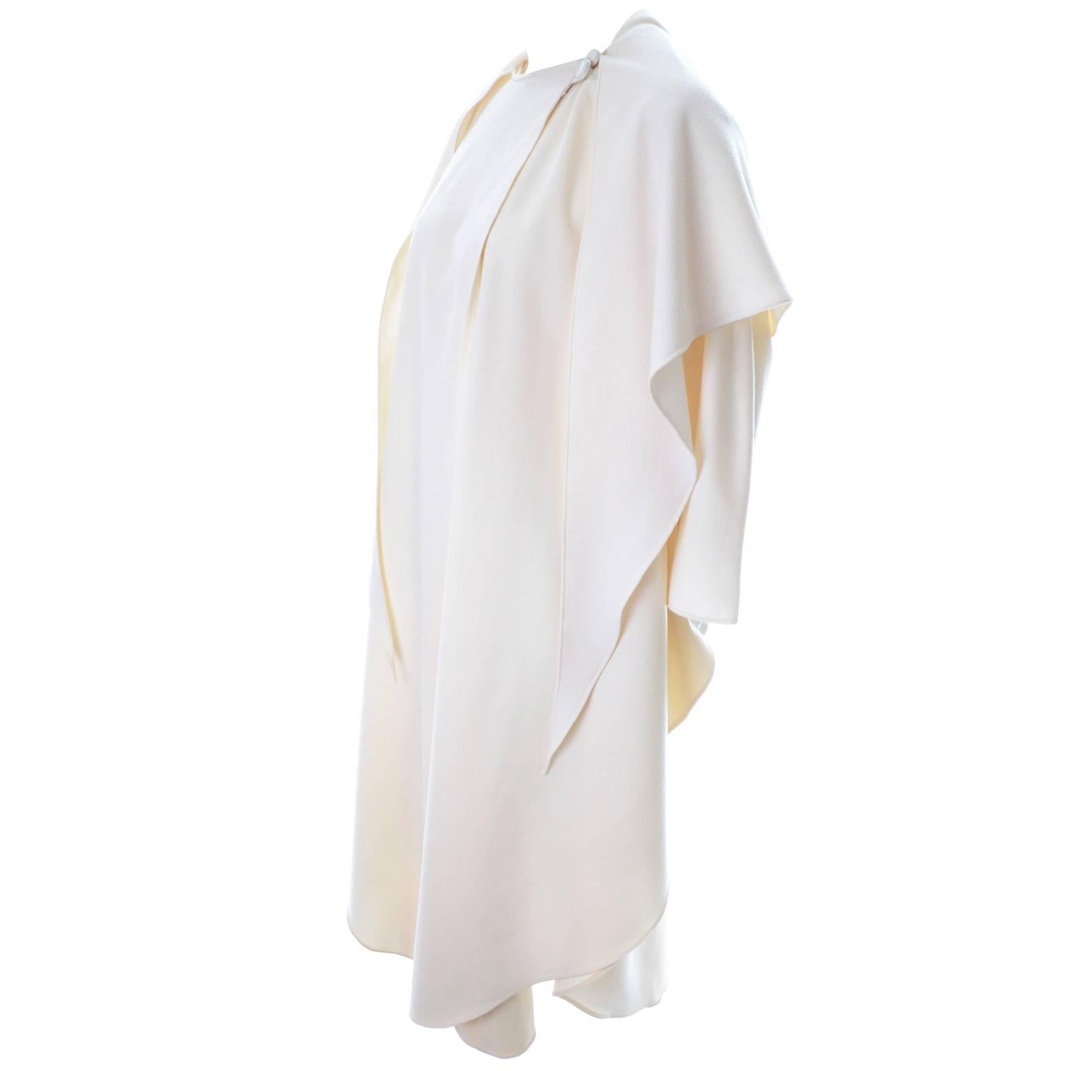 Women's Winter White Wool Designer Yeohlee Hooded Cape Cloak One Size As New