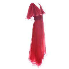 Miss Elliette Vintage Dress Pink Red Chiffon 1970s Layered Maxi 6