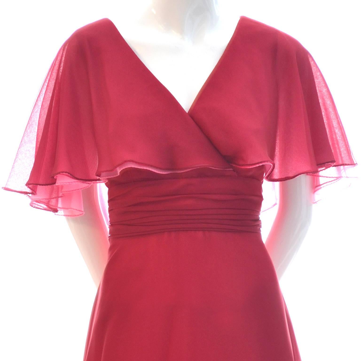 Miss Elliette Vintage Dress Pink Red Chiffon 1970s Layered Maxi 6 2
