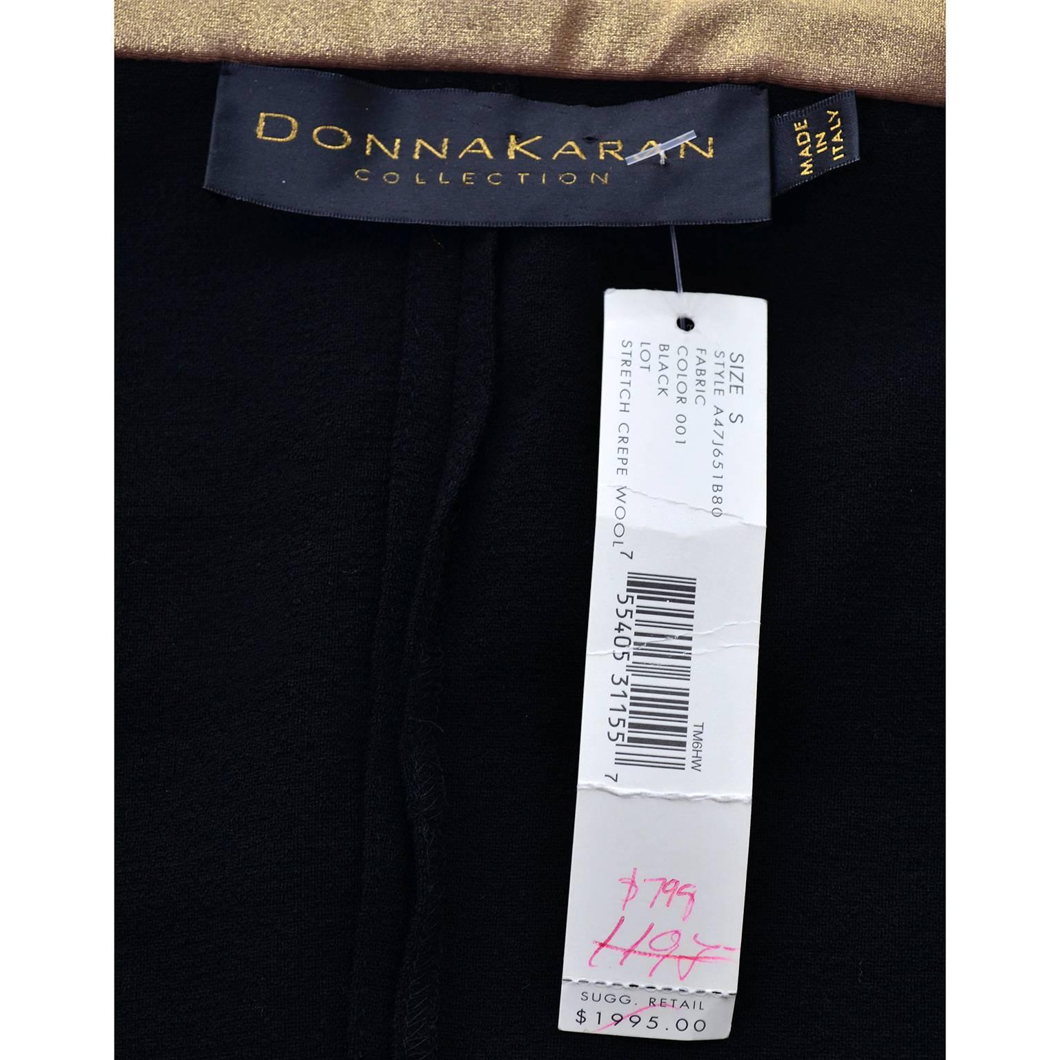 Donna Karan Black Stretch Crepe Wool Vintage Wrap Top with Gold Trim NWT Small 2