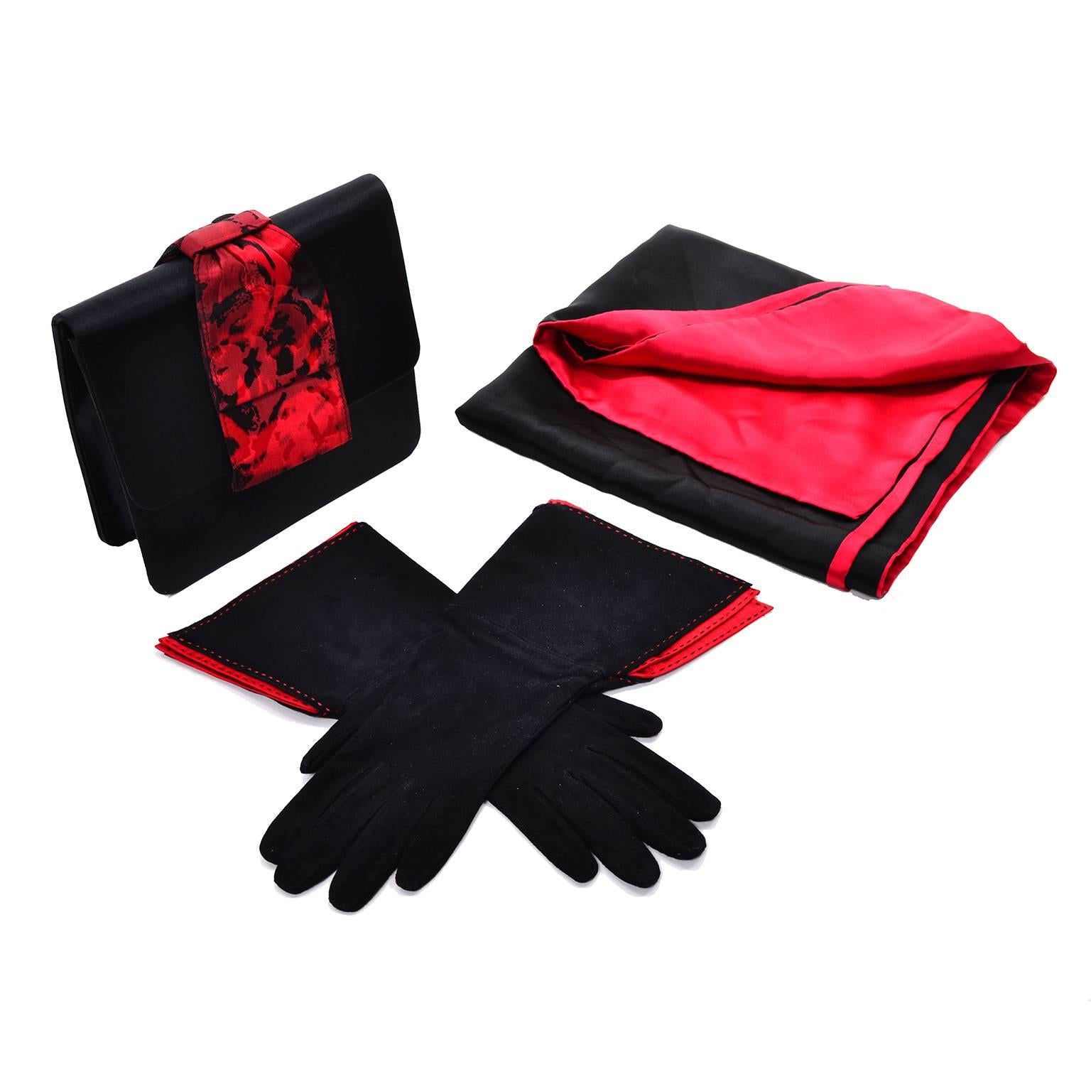 Paloma Picasso 3Pc Vintage Accessories Gauntlet Gloves Clutch Handbag Wrap Scarf 1