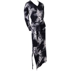 Lanvin 1970s Vintage 2pc Jersey Dress With Sash Black & White Print