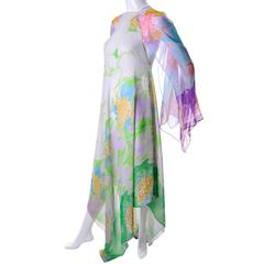 1970s Vintage Chiffon Caftan Flowing Floral Print