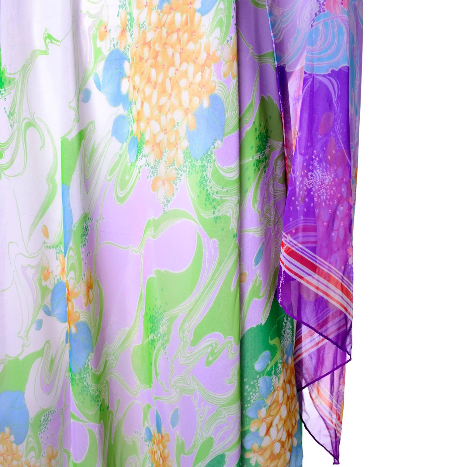 1970s Vintage Chiffon Caftan Flowing Floral Print 3