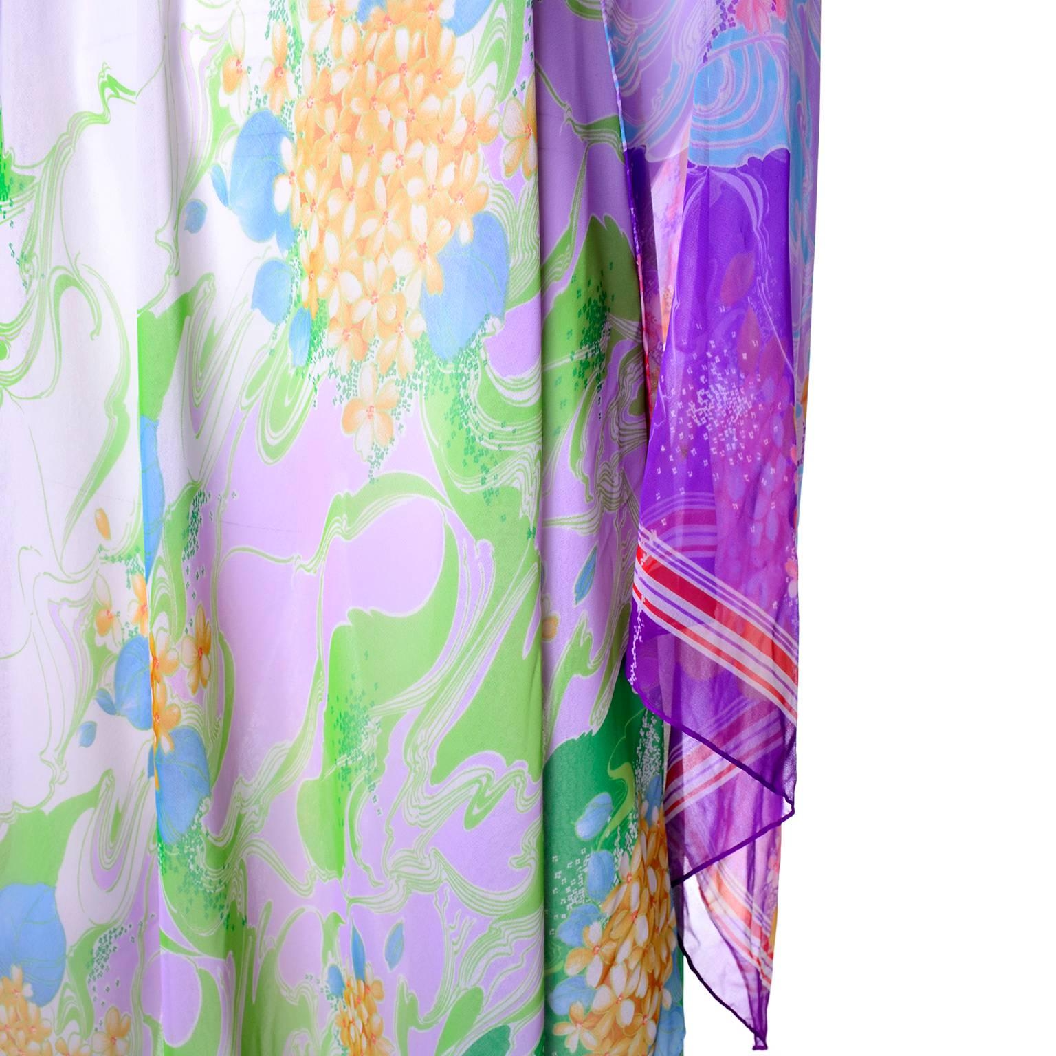 1970s Vintage Chiffon Caftan Flowing Floral Print  3