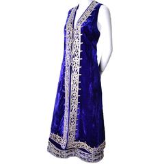 Vintage Afghanistan Blue Velvet Skirt Waistcoat Outfit Pashtun Embroidery