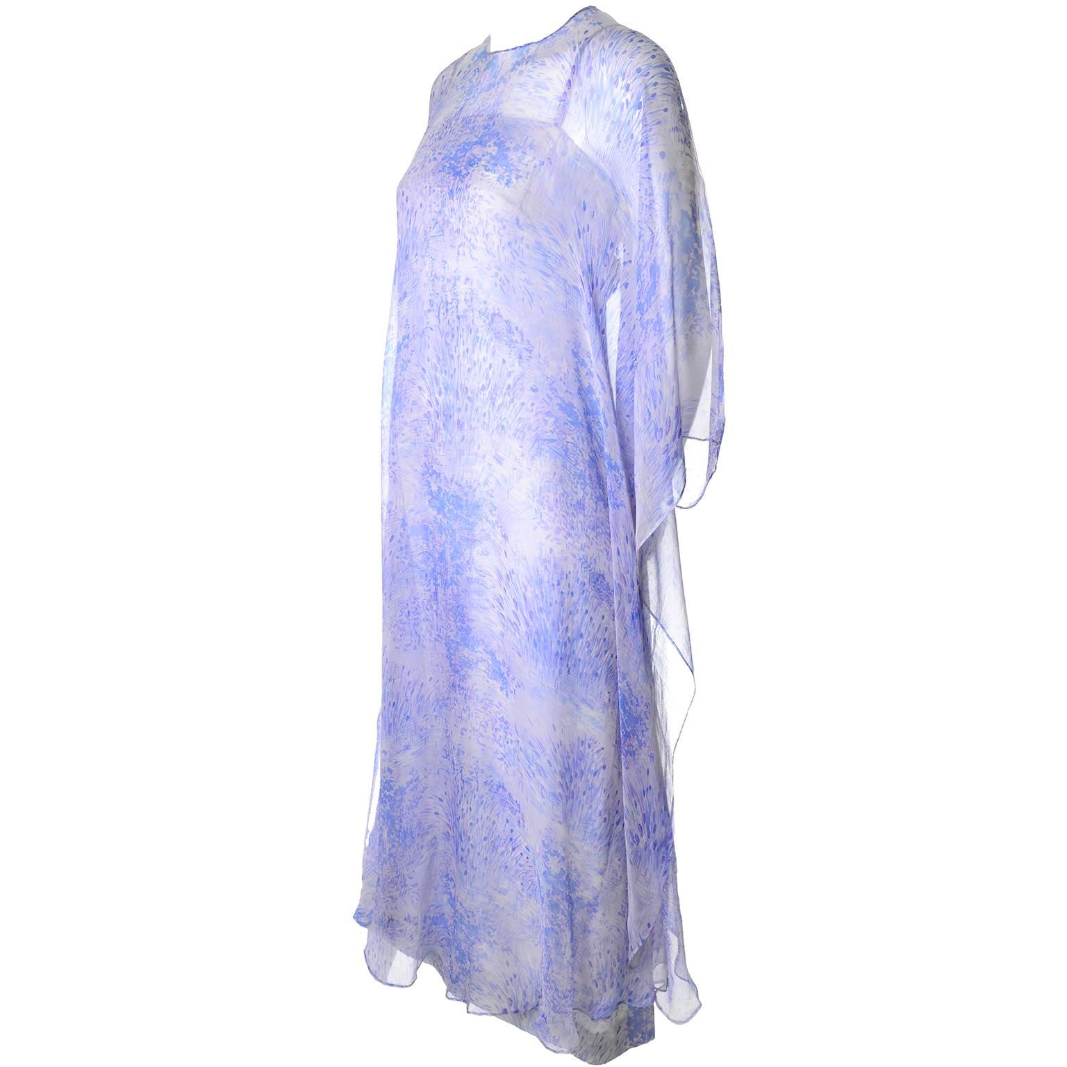 1970s Balmain Vintage Dress in Silk w/ Chiffon Caftan Overlay in Lavender Print