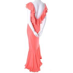 New Oscar de la Renta Vintage Dress 1990s Salmon Silk With Tags 10 Ruffles 6