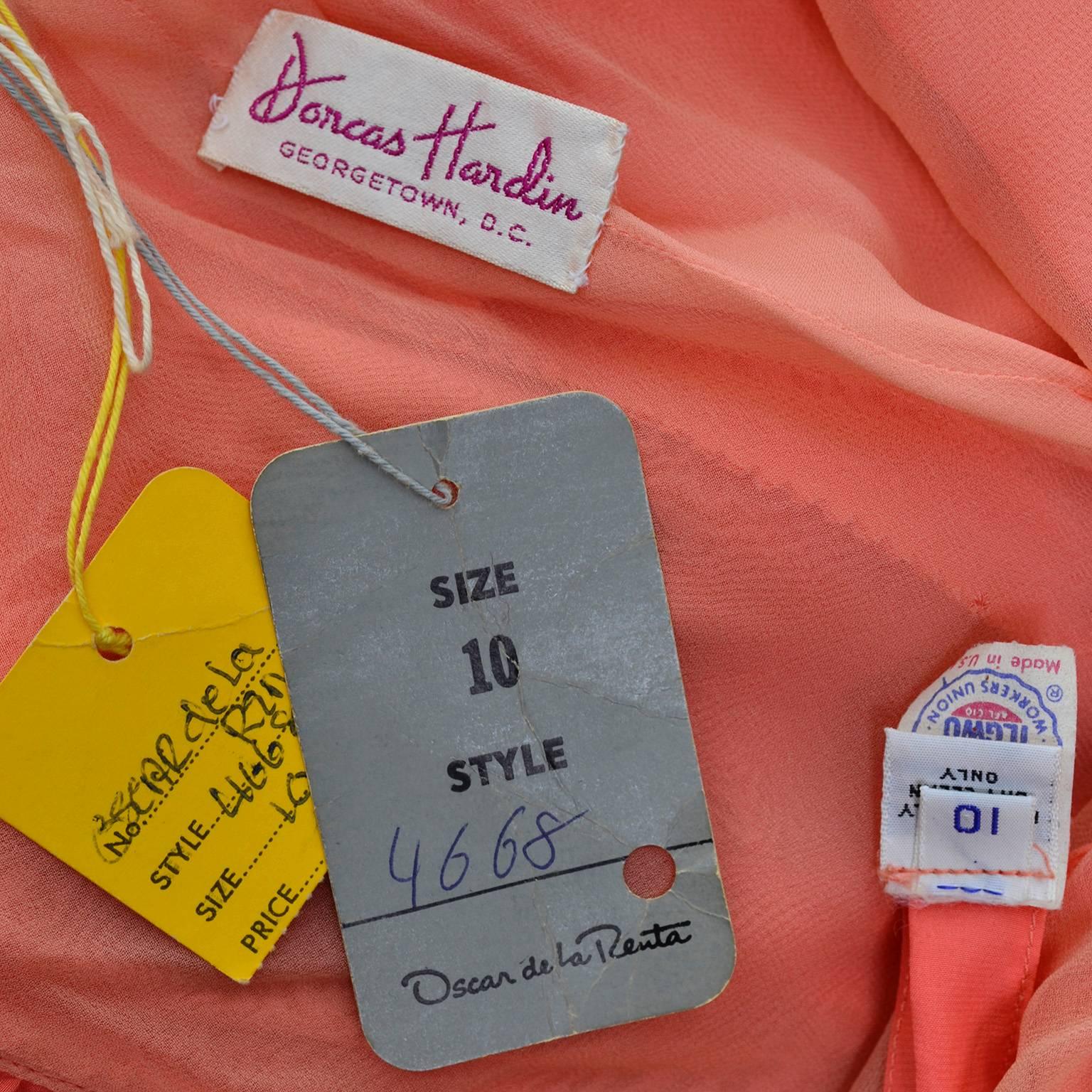 Oscar de la Renta Vintage Salmon Silk Dress With 10 Ruffles, 1990s  In Excellent Condition In Portland, OR