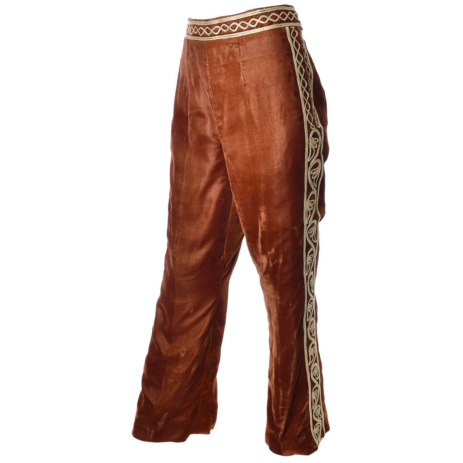 1970s Afghanistan Velvet Pantsuit Bohemian w/ Embroidered Waistcoat & Pants 1