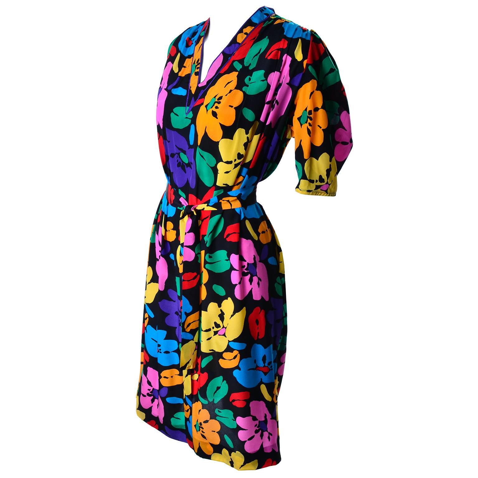 Vintage Dress by Emanuel Ungaro Parallele in Bright Floral Silk Print For Sale