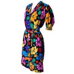 Bright Floral 1970s Vintage Emanuel Ungaro Parallele Vintage Dress Silk 14 4