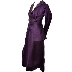 Edwardian Vintage 2pc Dress Skirt Jacket Suit Soutache Trim Purple Silk