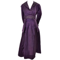 Edwardian Vintage 2pc Dress Skirt Jacket Suit Soutache Trim Purple Silk 