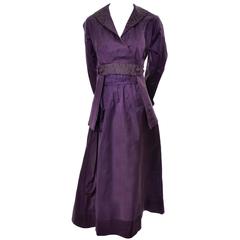 Edwardian Vintage 2pc Dress Skirt Jacket Suit Soutache Trim Purple Silk 5