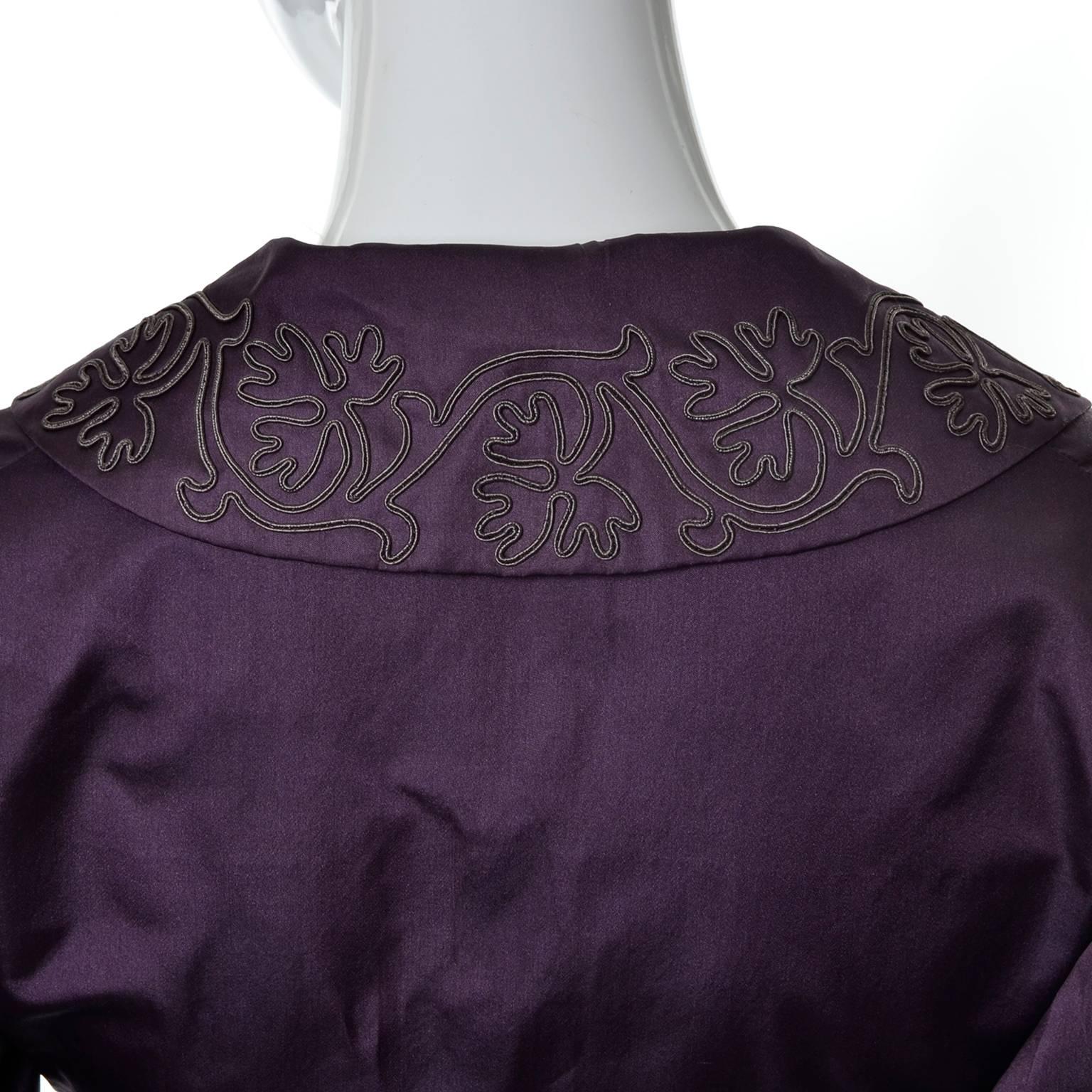 Black Edwardian Vintage 2pc Dress Skirt Jacket Suit Soutache Trim Purple Silk 
