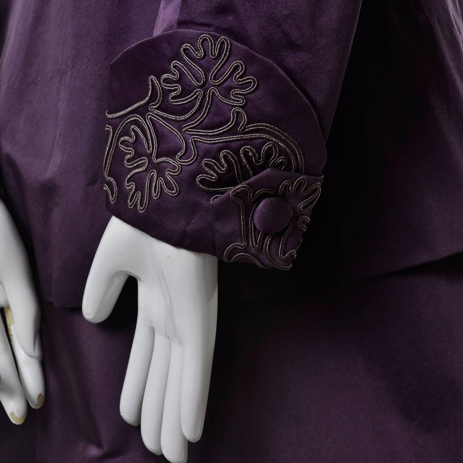 Women's Edwardian Vintage 2pc Dress Skirt Jacket Suit Soutache Trim Purple Silk 