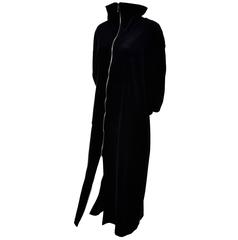 1990s Donna Karan Intimates Black Label Vintage Velveteen Robe Zip Front Medium