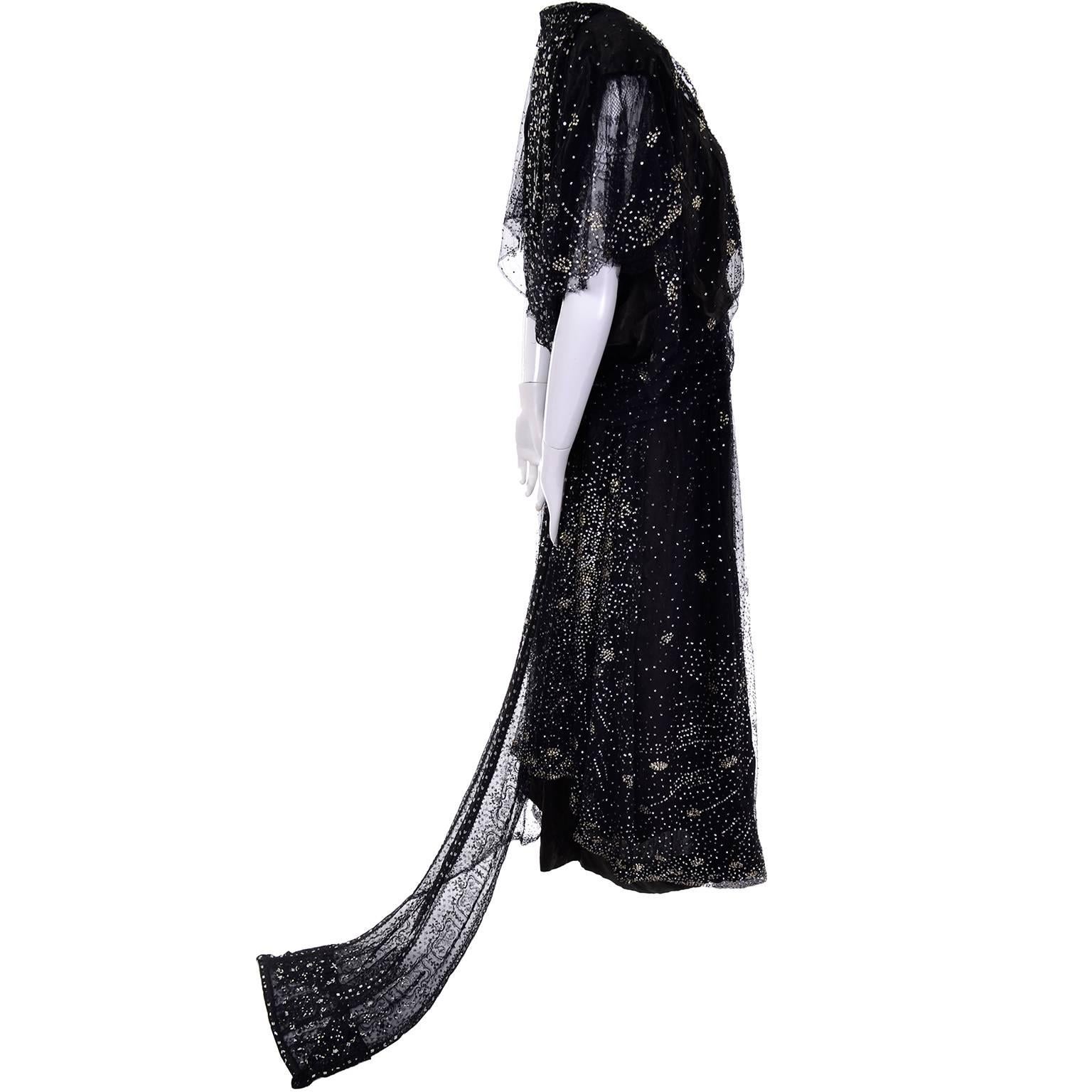 Robe vintage édouardienne en dentelle perlée avec mini traine en forme d'étoile, années 1910 Pour femmes en vente
