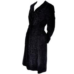 Bill Blass Vintage Coat Black Flocked Velvet Black Pockets and Belt 9