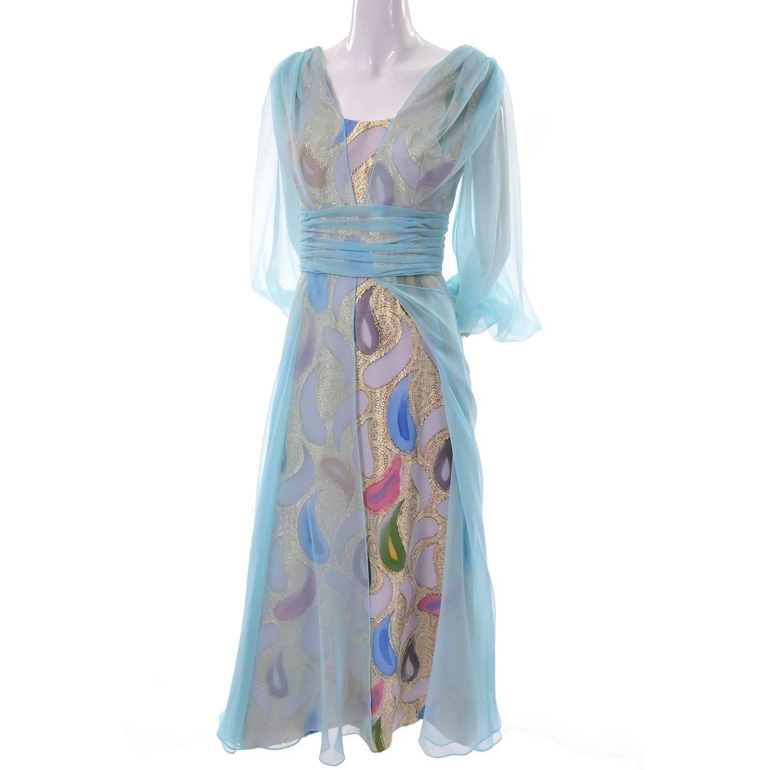 rose and metallic gold 1960s oscar de la renta paisley-print dress