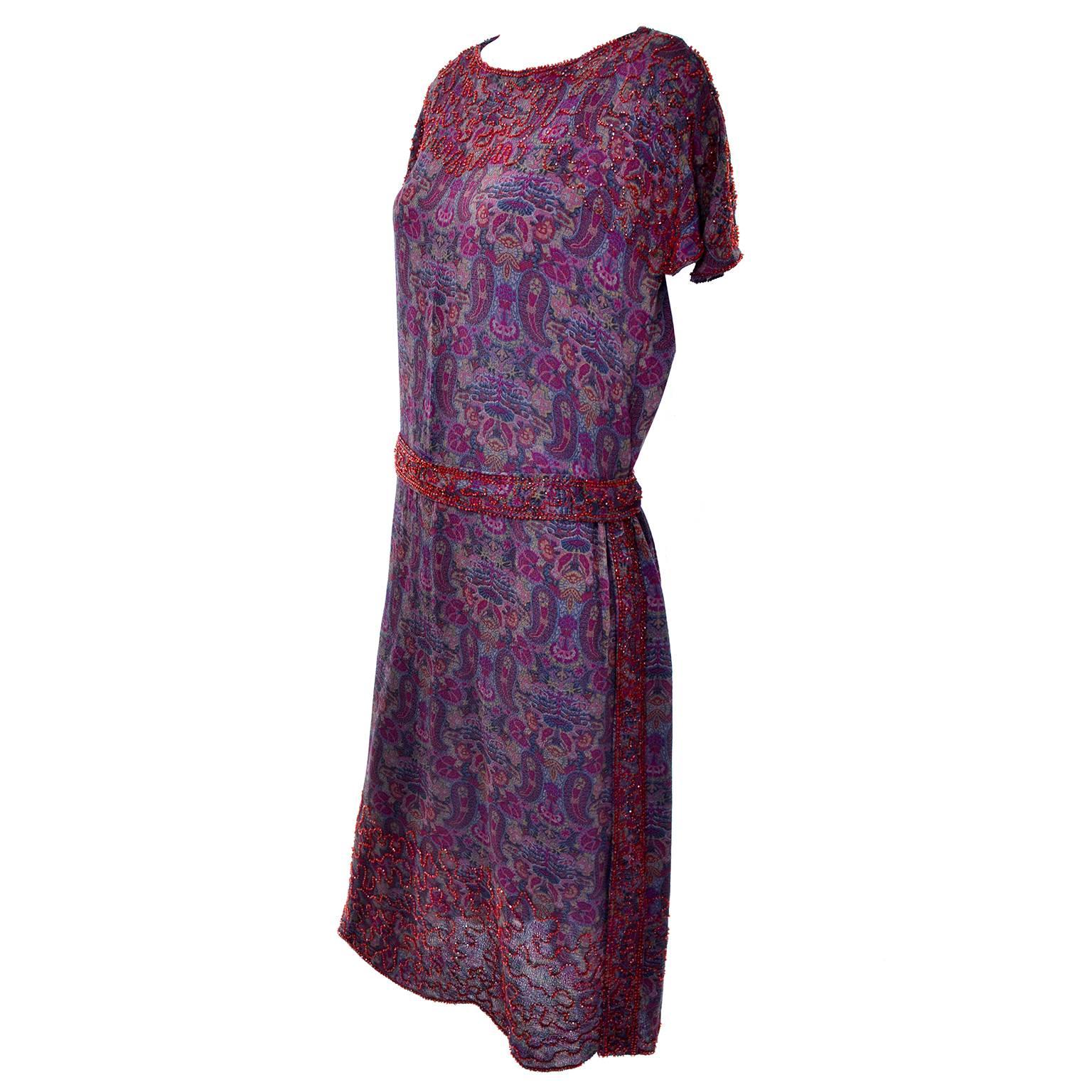 1920s Vintage Beaded Purple Paisley Dress With Red Beads For Sale at ...