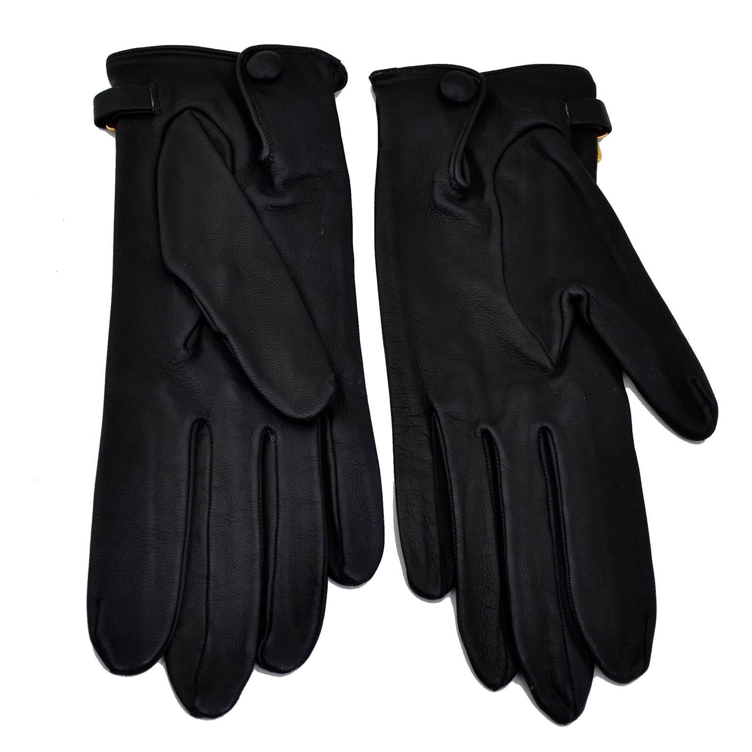 Women's 1980s Vintage Claude Montana Black Leather Gloves 