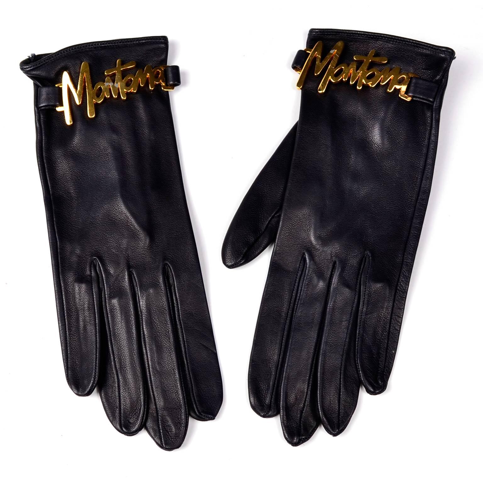1980s Vintage Claude Montana Black Leather Gloves  In Excellent Condition In Portland, OR