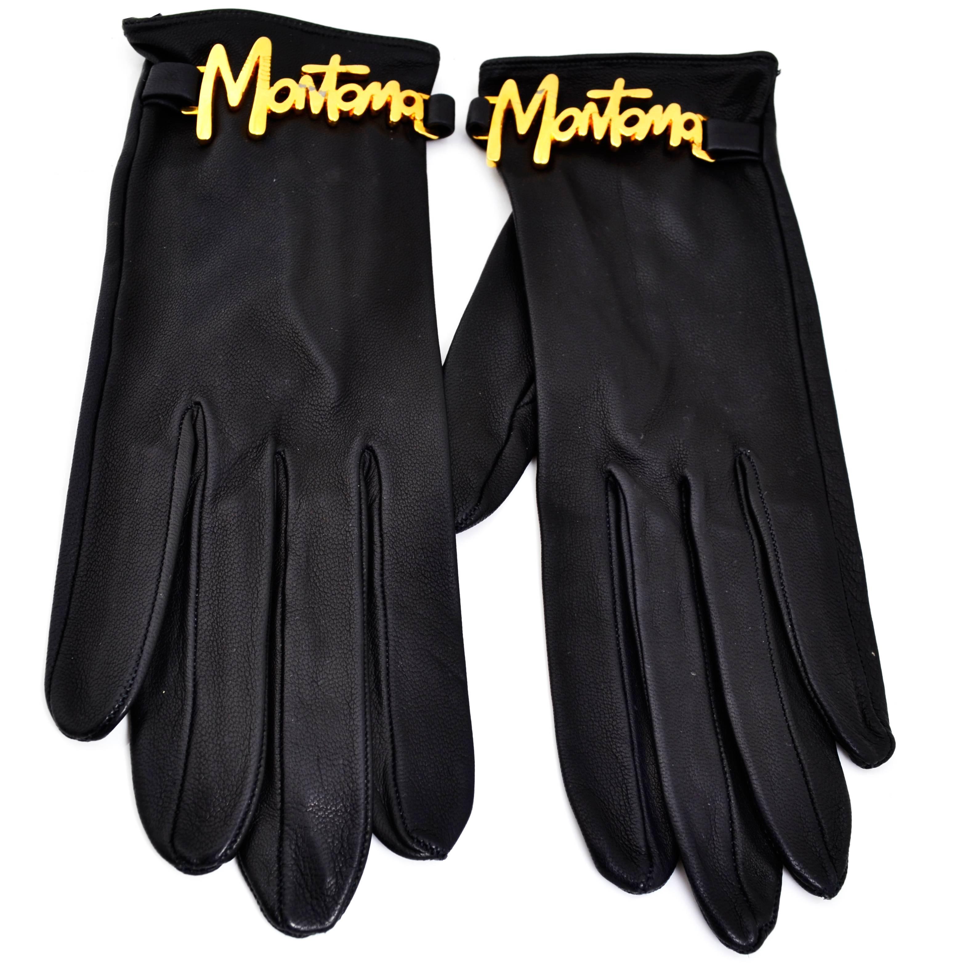 1980s Vintage Claude Montana Black Leather Gloves  2