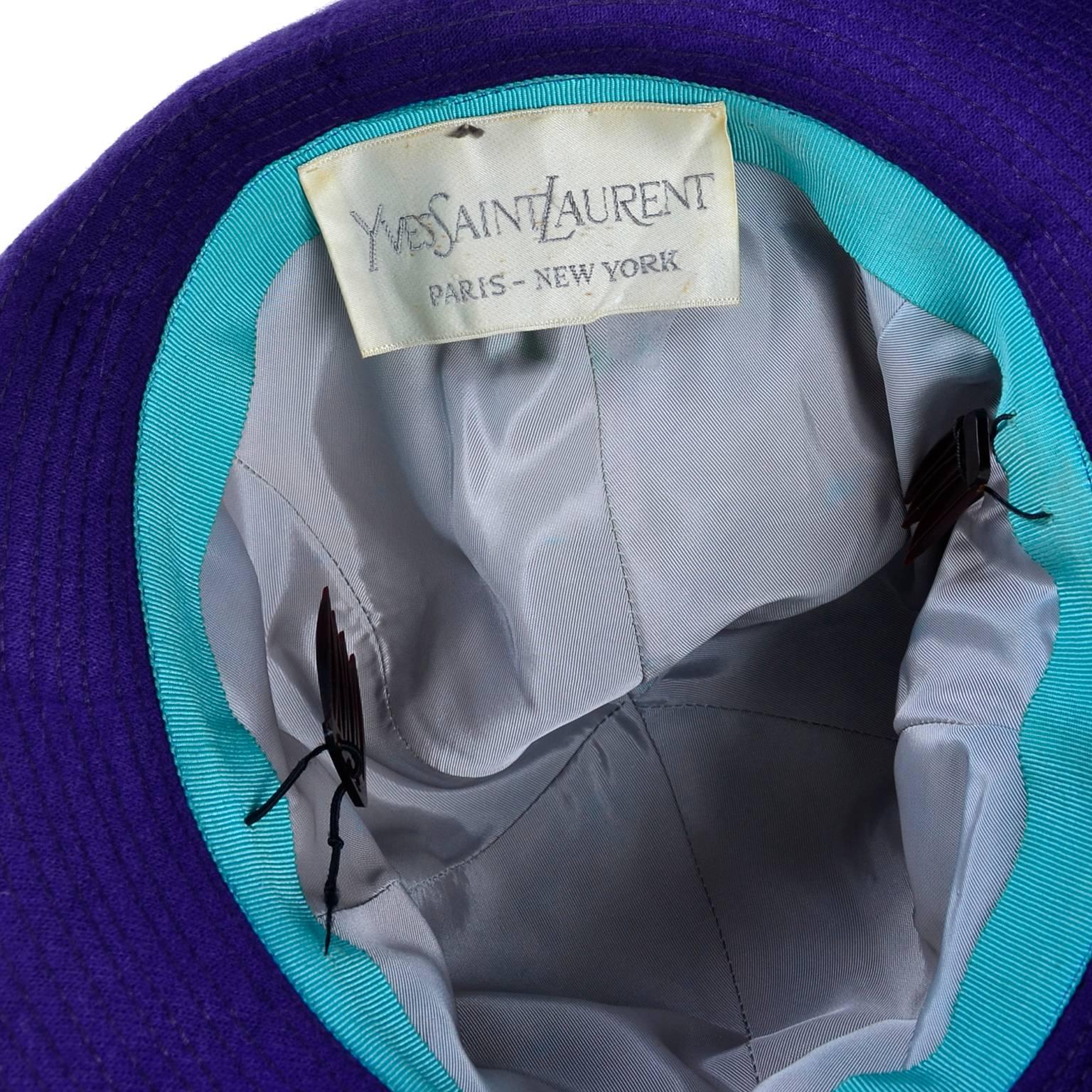 Women's 1960s YSL Vintage Purple Wool Hat W Buckle Designed by Yves Saint Laurent 22