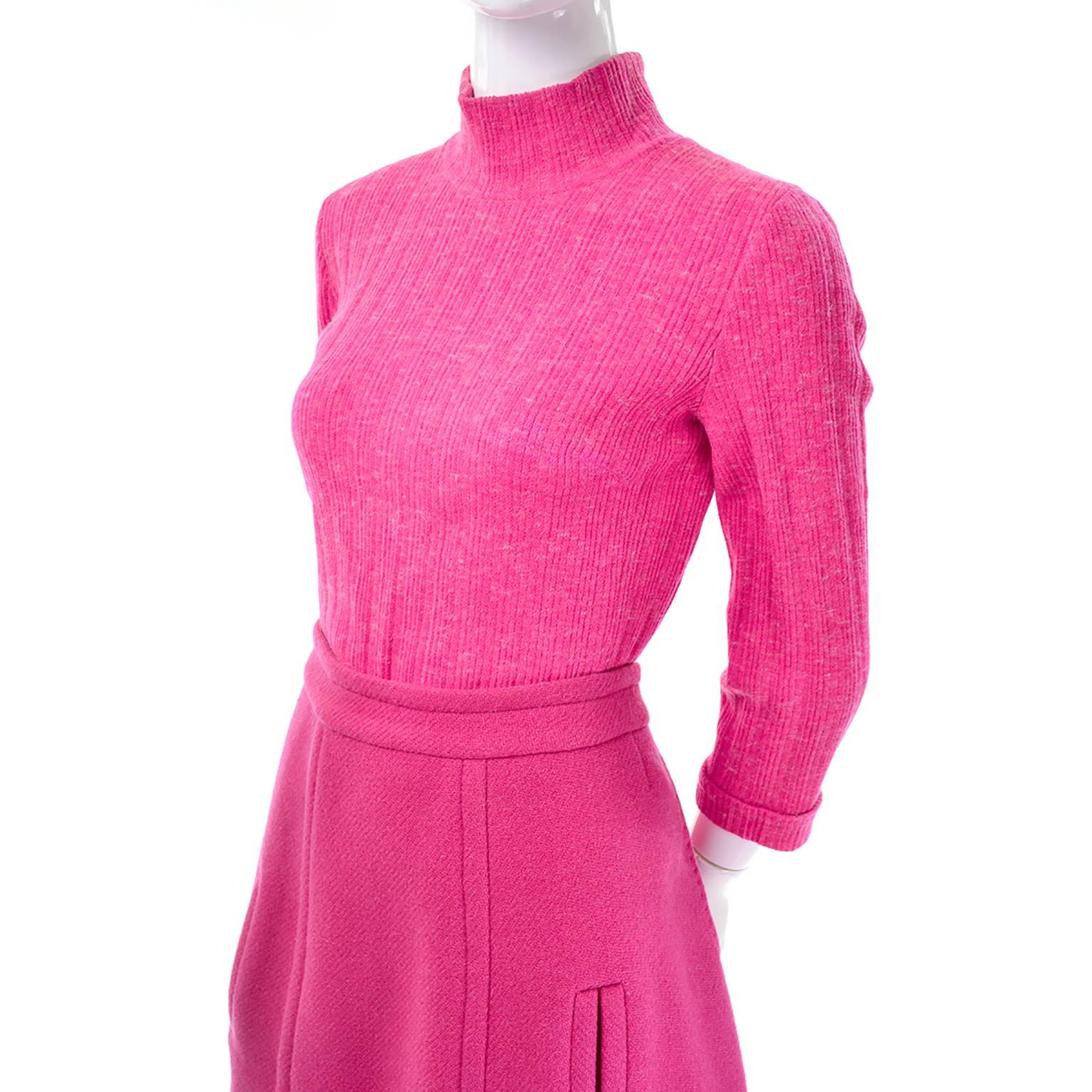 1960s Via Tornabuoni Florence Italy Pink Vintage Coat Suit Skirt Top C Ciani In Excellent Condition In Portland, OR