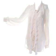 Silk Lace Ivory Oscar de la Renta Pussy Bow Blouse Size 8 Fall 2011