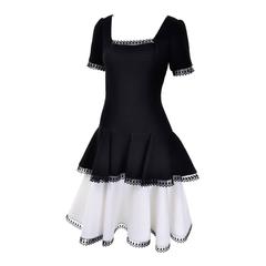 1980s Victor Costa Vintage Dress Lou Rose Montecito Black White Waffle Weave 8 3