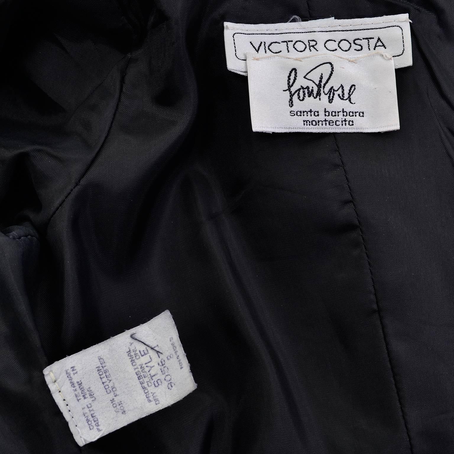 Women's 1980s Victor Costa Vintage Dress Lou Rose Montecito Black White Waffle Weave 8 