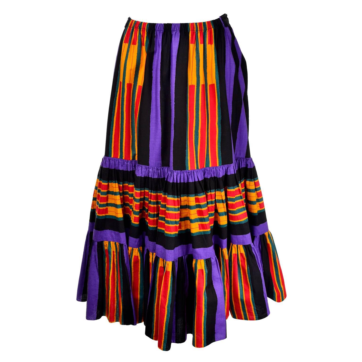 This is one our my favorite vintage skirts! This late 1970's vintage striped cotton peasant style ruffled skirt was designed by Emanuel Ungaro and was sold at the upscale boutique Nan Duskin in Philadelphia. Every high society woman in the area