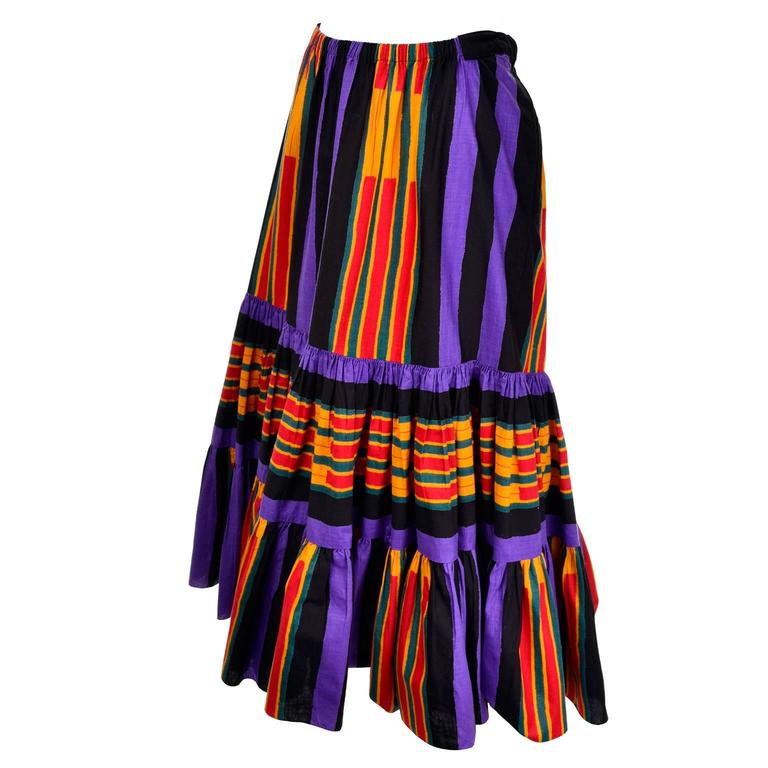 1970s Emanuel Ungaro Vintage Striped Peasant Skirt With Ruffles Size 10 In Excellent Condition For Sale In Portland, OR