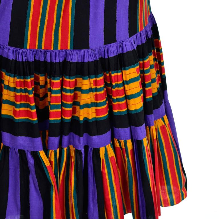 Purple 1970s Emanuel Ungaro Vintage Striped Peasant Skirt With Ruffles Size 10 For Sale