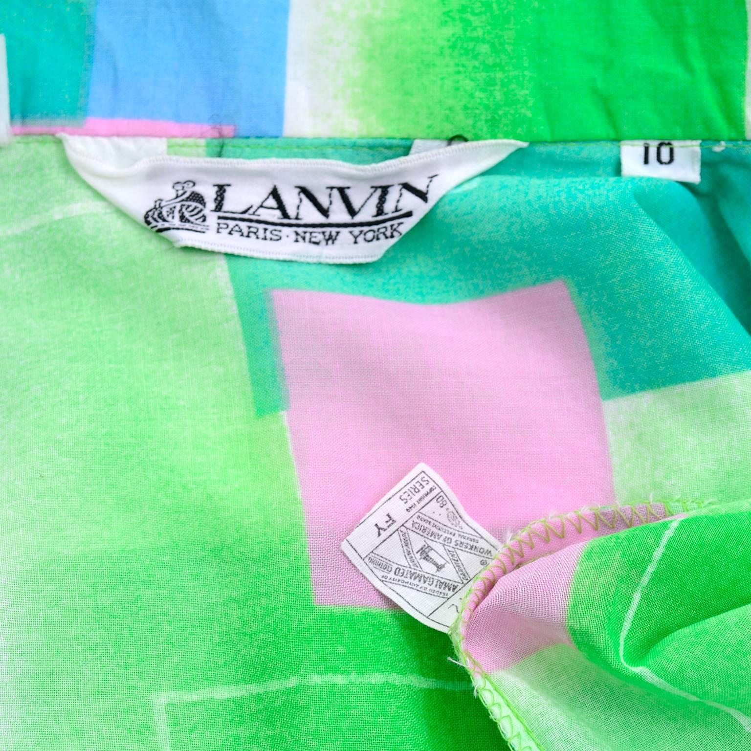 1970s Lanvin Vintage Dress in Geometric Graphic Green Blue and Pink Print 8/10 5