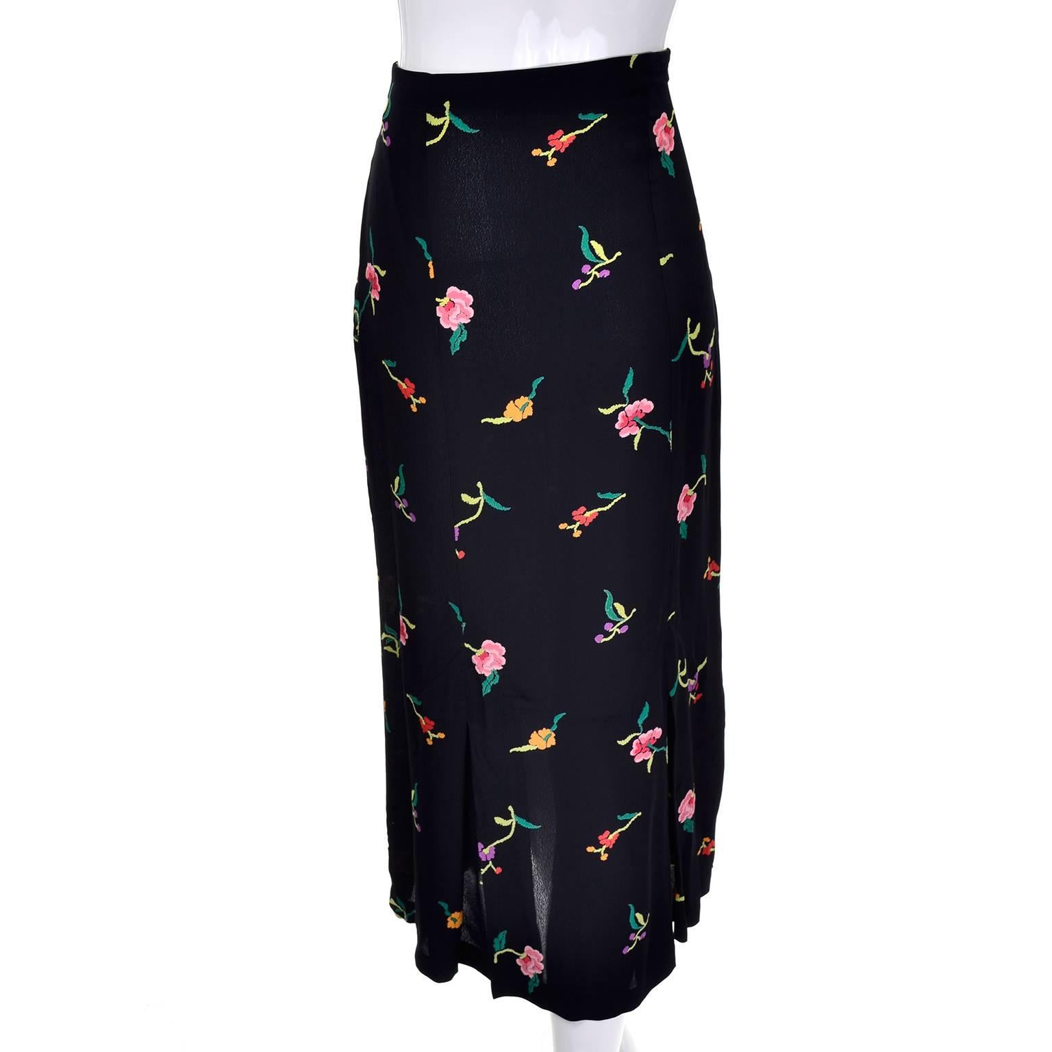 Black 1980s Norma Kamali Vintage Floral Fish tail skirt Size 10  For Sale
