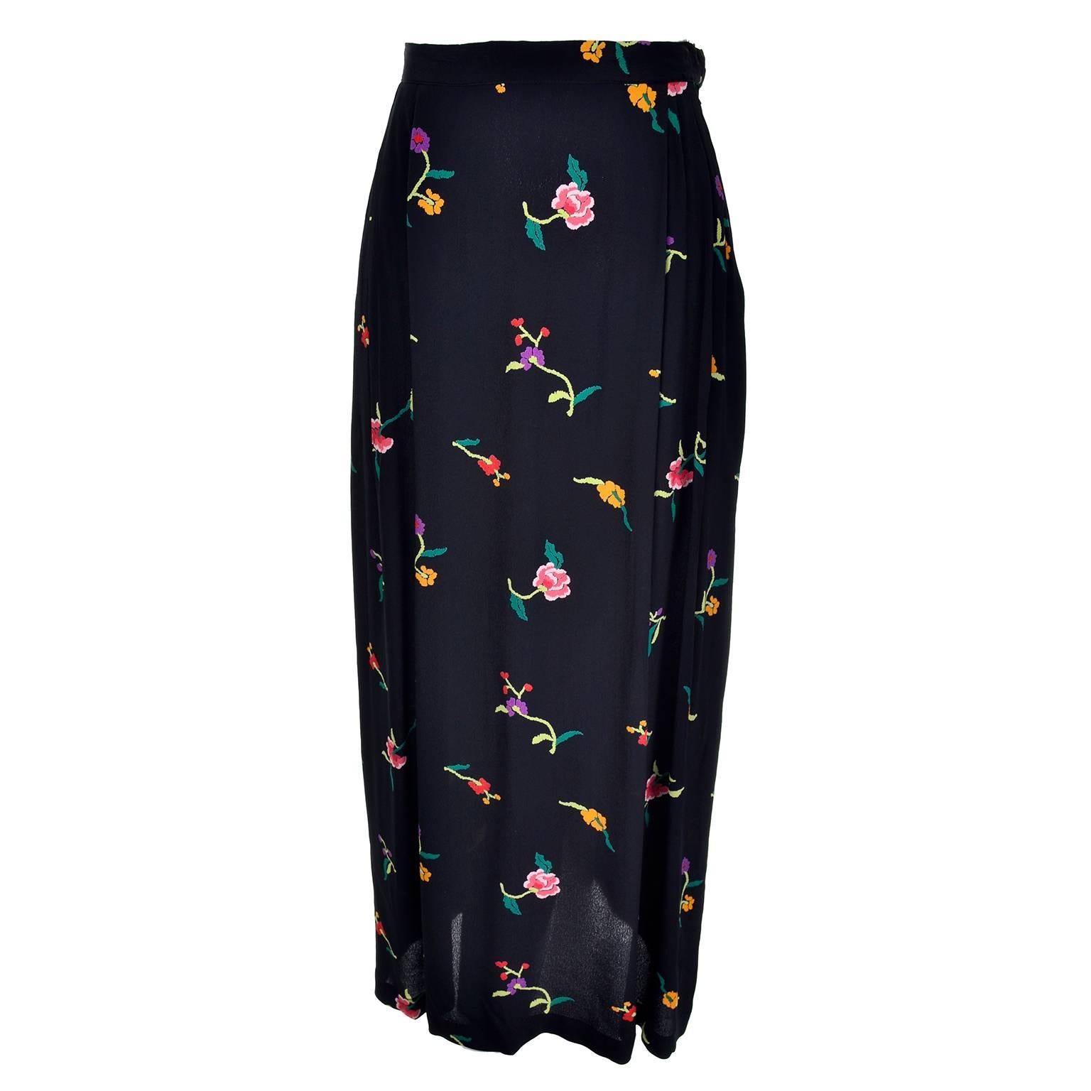 1980s Norma Kamali Vintage Floral Fish tail skirt Size 10  For Sale 1