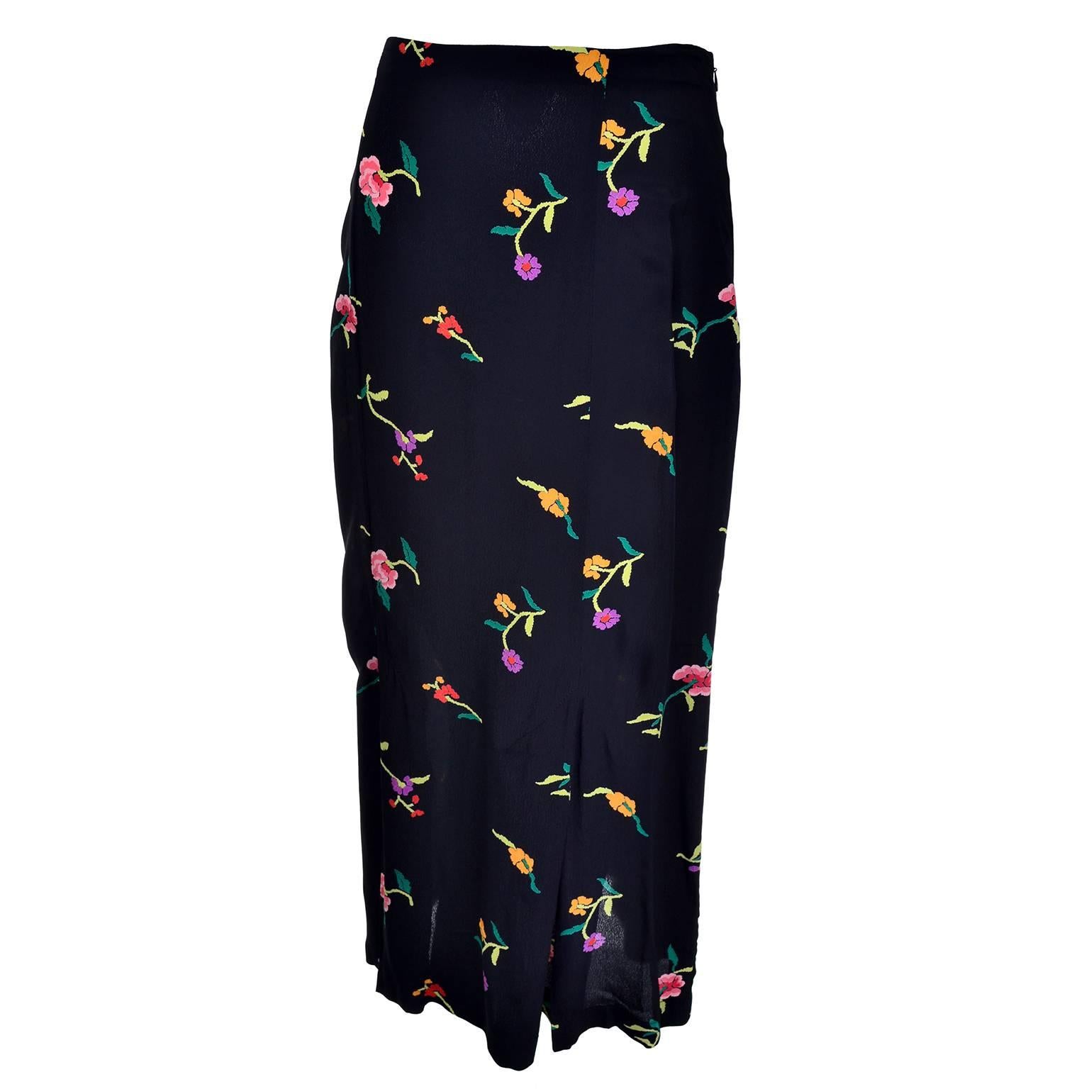 Women's 1980s Norma Kamali Vintage Floral Fish tail skirt Size 10  For Sale