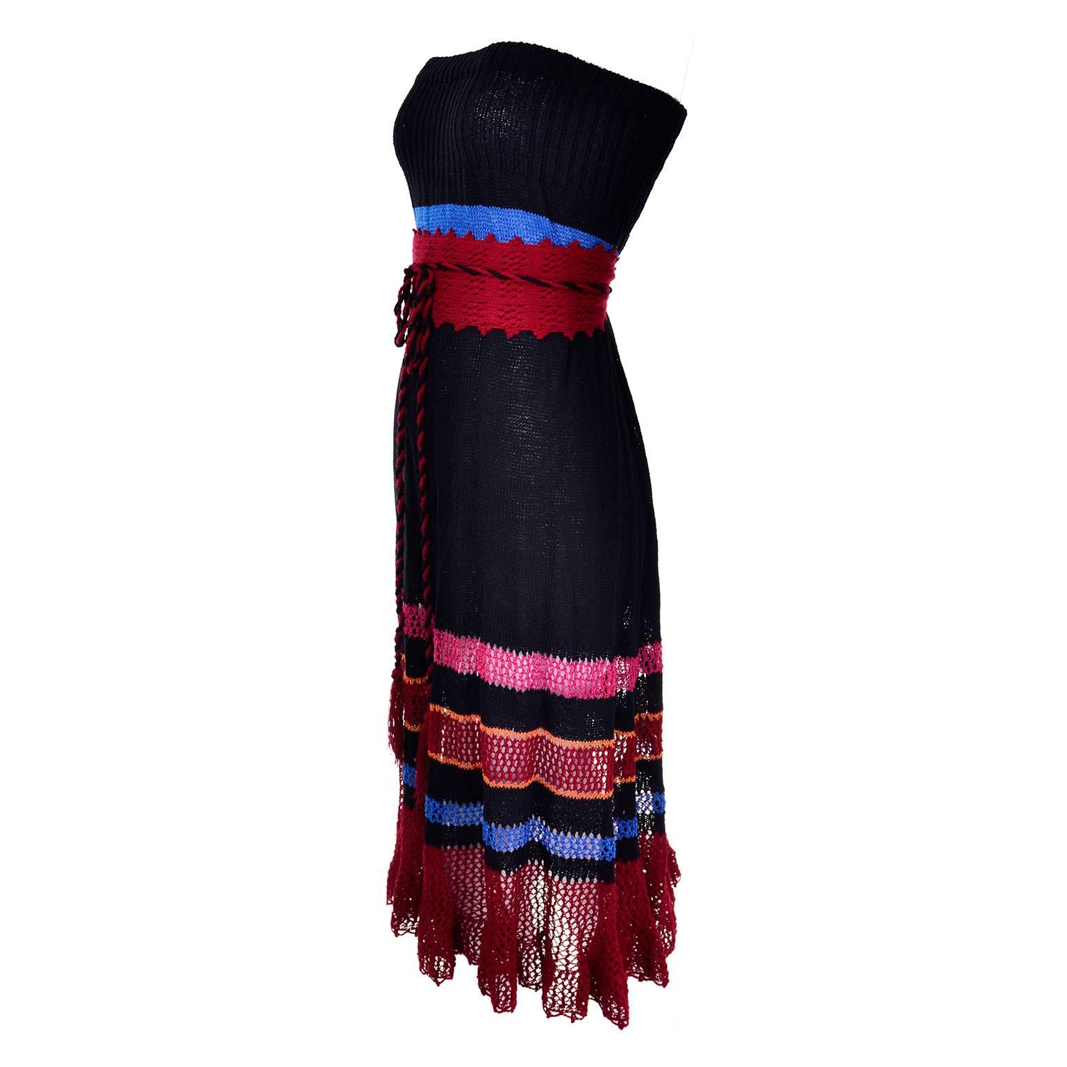 Women's 1970s Giorgio di Sant'Angelo Vintage Black Red Blue & Pink Striped Knit Skirt
