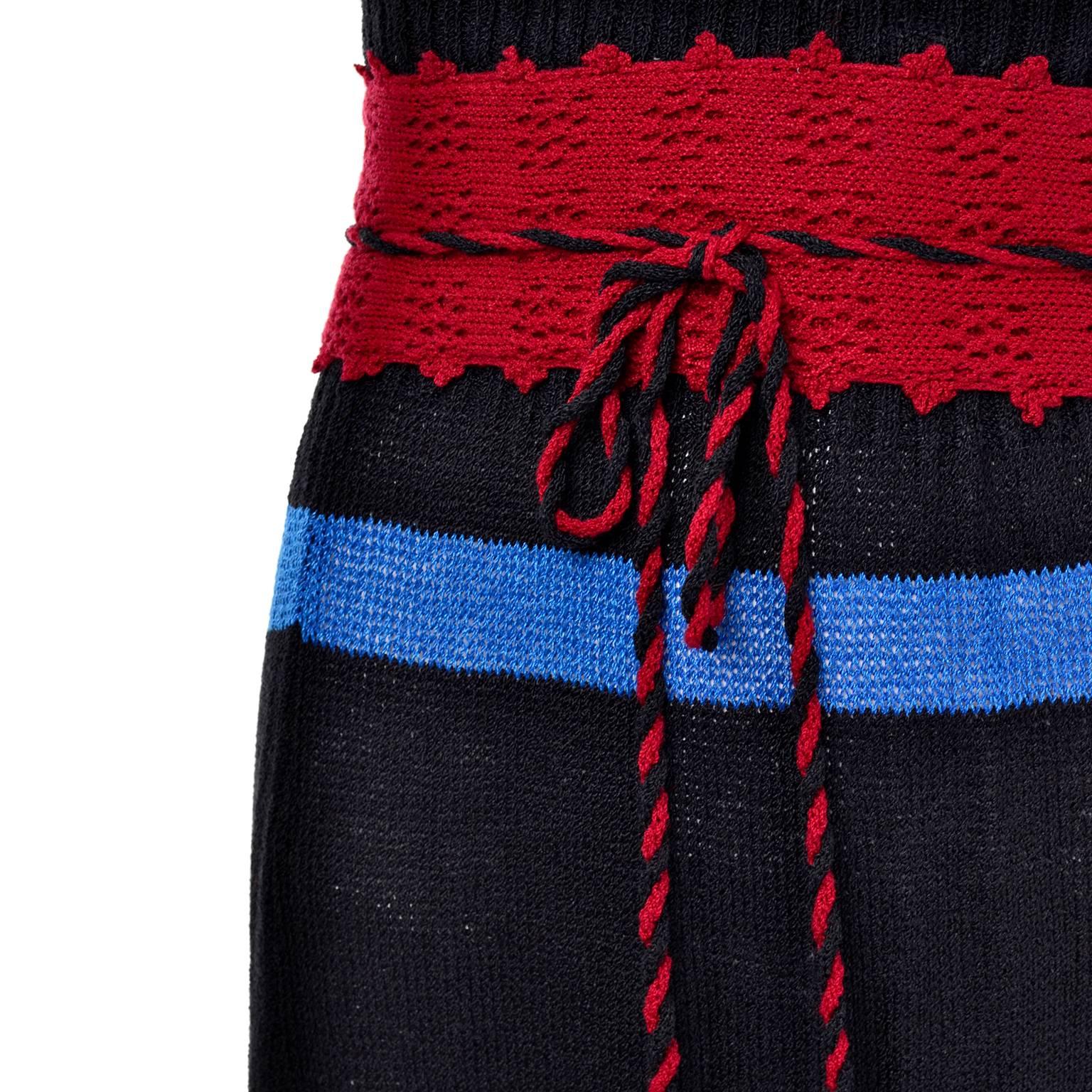 1970s Giorgio di Sant'Angelo Vintage Black Red Blue & Pink Striped Knit Skirt 4